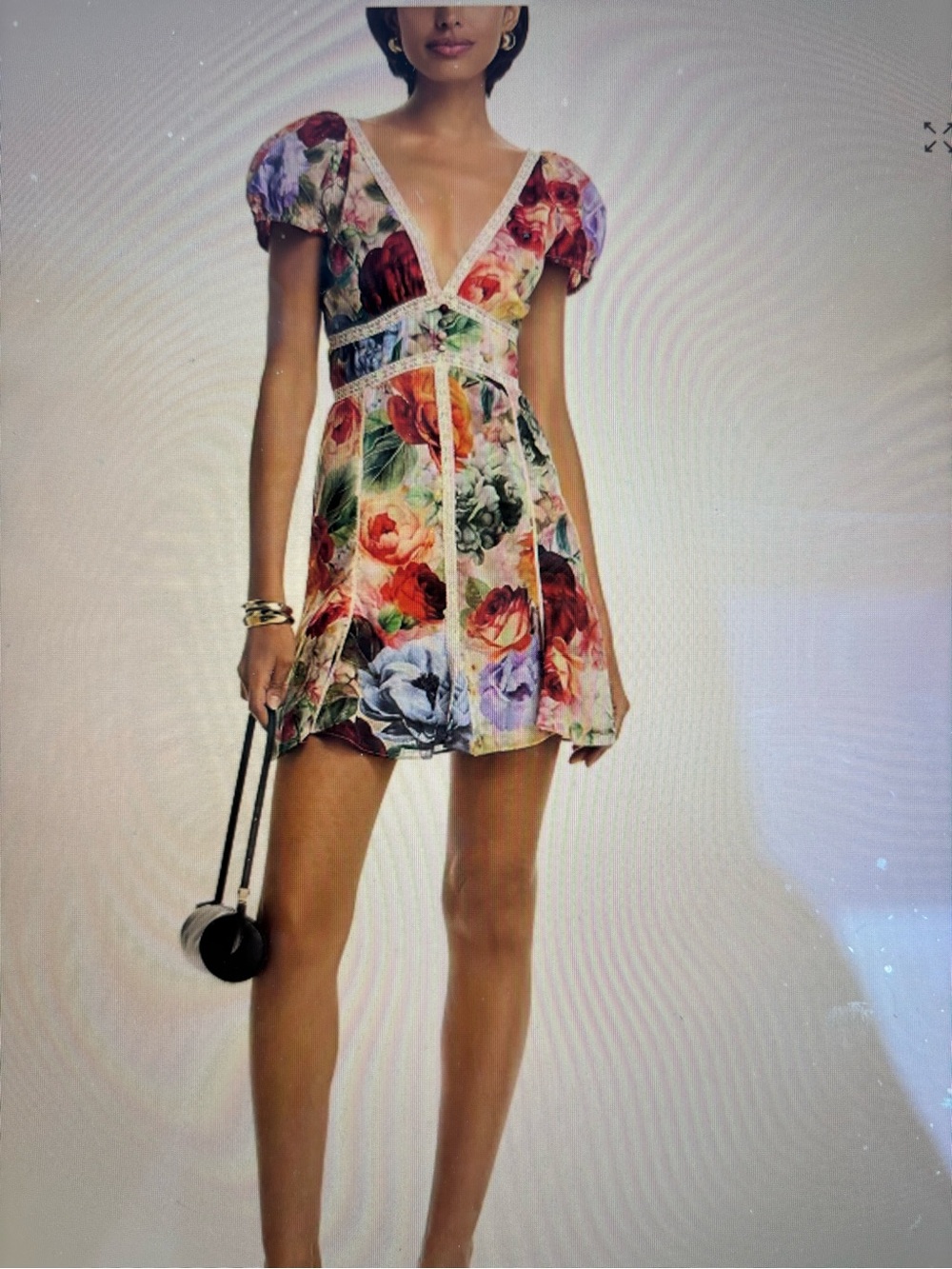 Alice + Olivia Multicolor Floral V-Neck Mini Dress